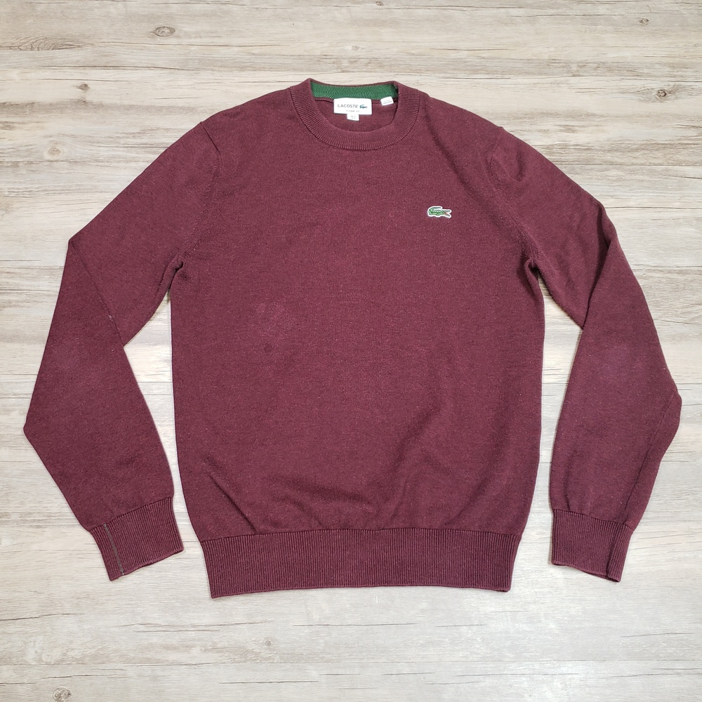 Lacoste Sweater Mens Small Red Cotton Crewneck Classic Fit Croc Logo Pullover